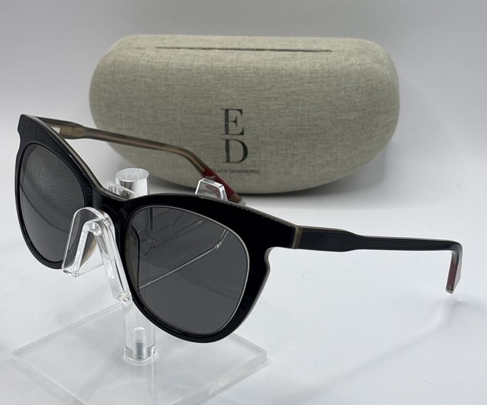 ED Ellen DeGeneres Black Cat Eye Sunglasses Gray Lenses w/ Original Case